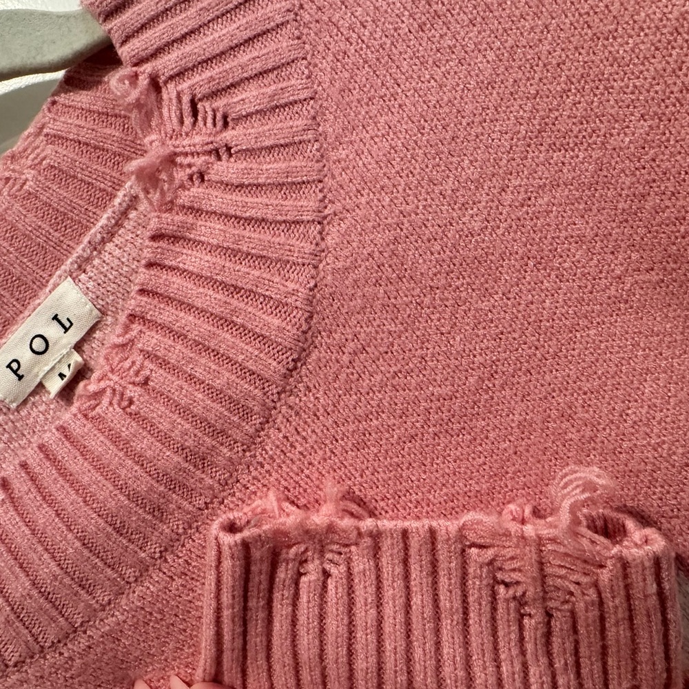 POL Distressed Pink Sweater with Peace Sign - Size M - Picture 4 of 5
